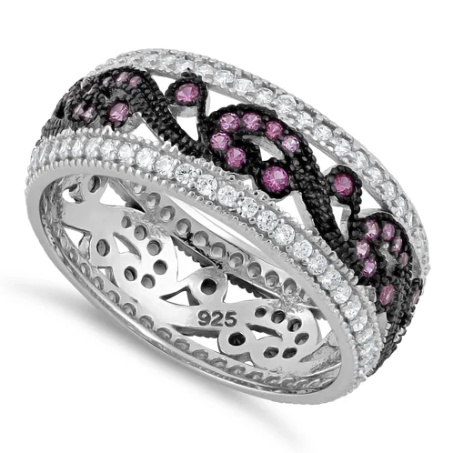 Rings For Thin Fits-Sterling Silver Filigree Ruby CZ Black Plating Ring