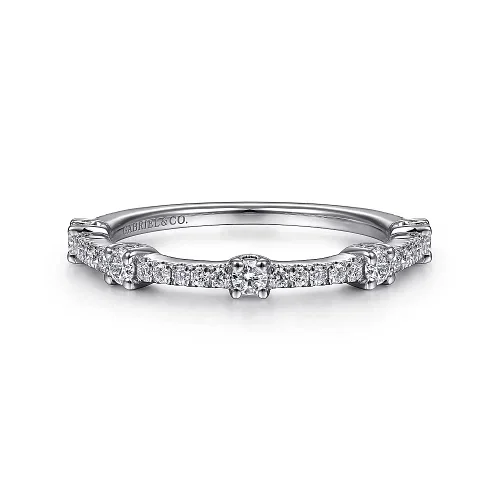 Rings For Thick Wear-Diamond Station Stackable Band in 14K White Gold