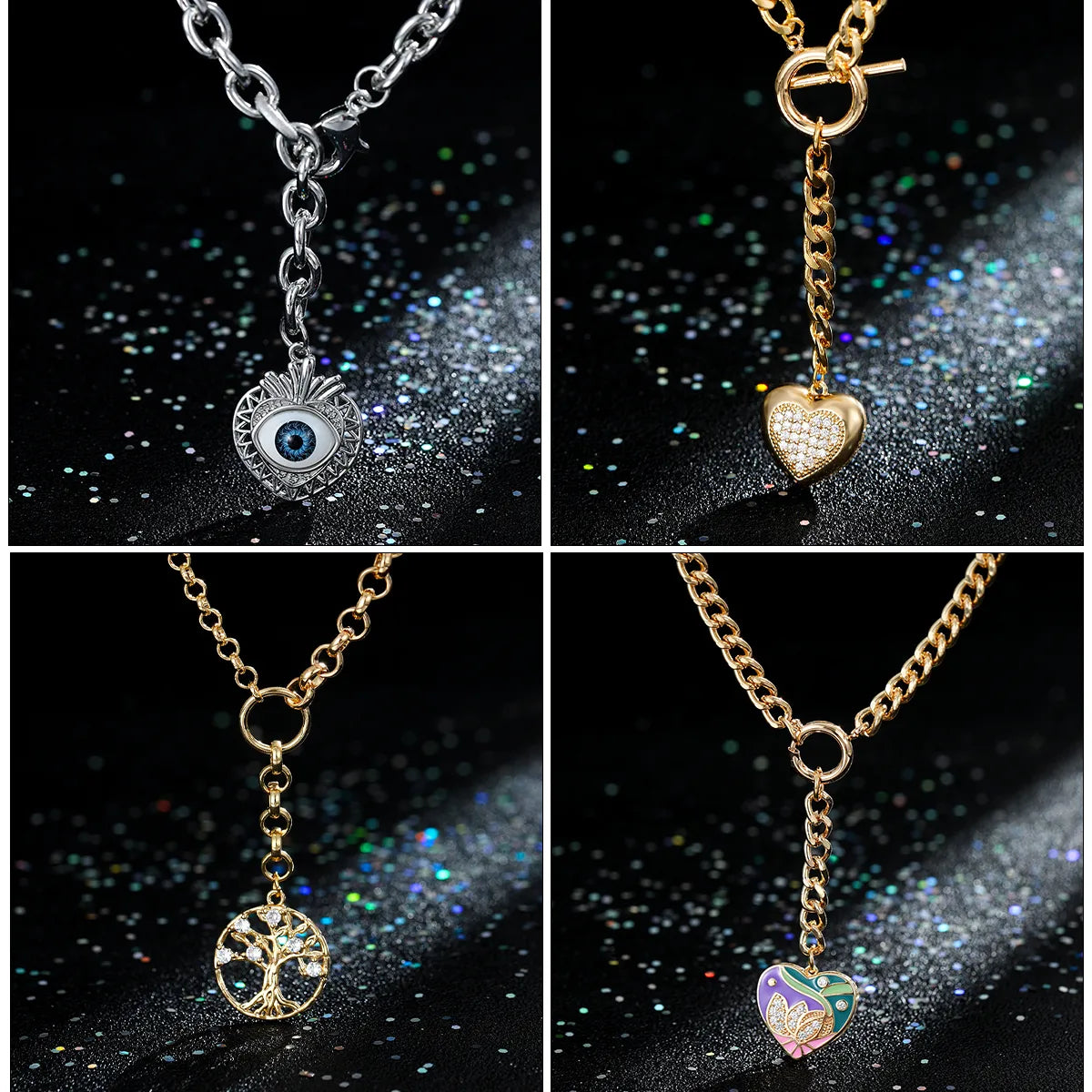 Best Pick Necklaces-Elegant Exaggerated Rock Devil'S Eye Heart Shape Life Tree Alloy Copper Toggle Inlay Resin Zircon Women'S Pendant Necklace