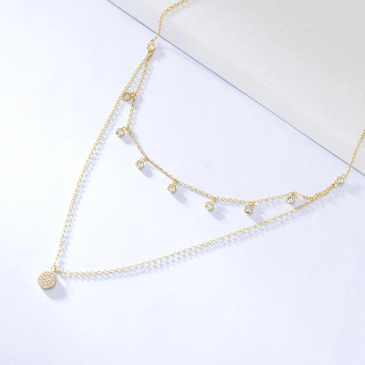 Necklaces For V-Necks-Wholesale Simple Style Round Sterling Silver Inlay Zircon Layered Necklaces