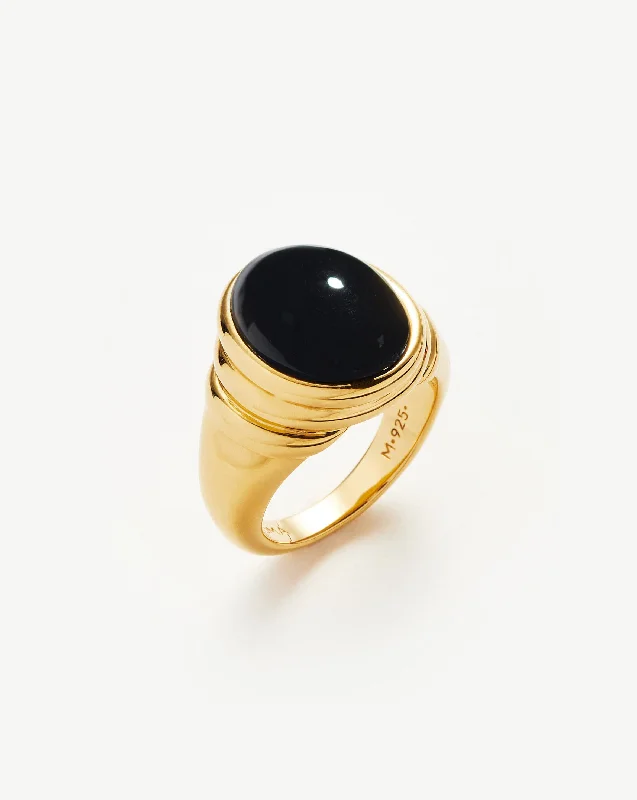 Rings For Pale Hues-Savi Ridge Oval Gemstone Chunky Ring | 18ct Gold Vermeil/Black Onyx