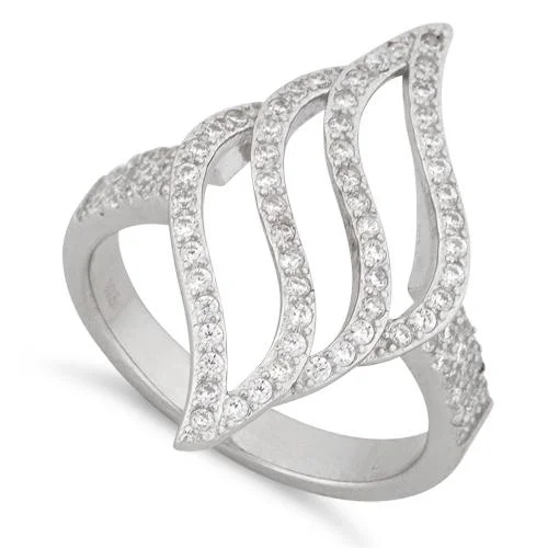 Rings For Crew Style-Sterling Silver Flame Pave CZ Ring