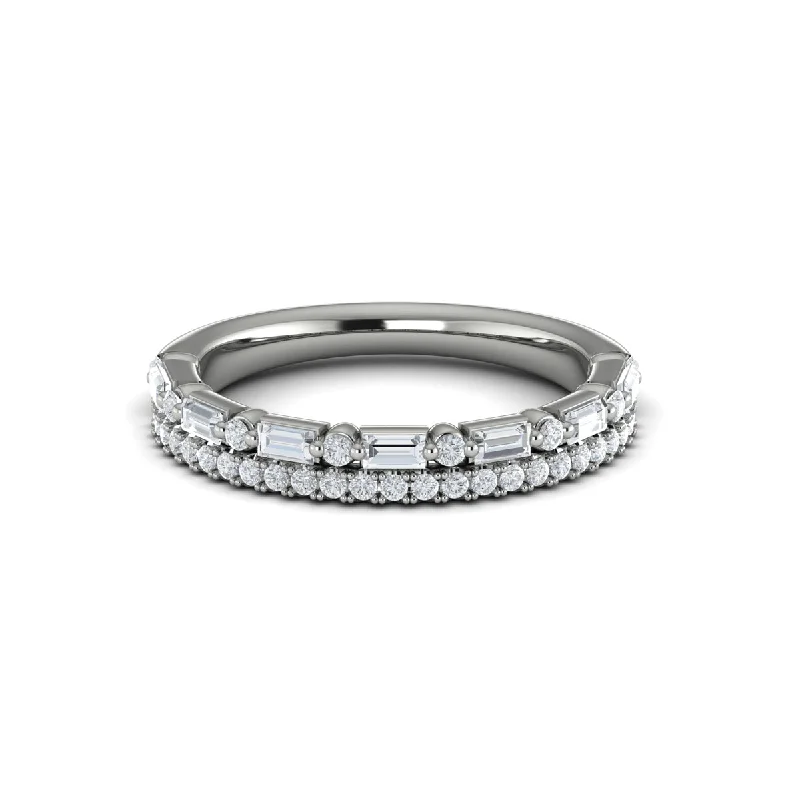 Soft Rings For Jobs-Diamond Baguette Two Row Band in 14K White Gold