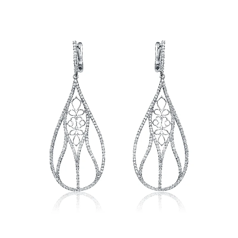 Earrings For Jewelry Fans-CZ SS Rhodium Plated Outlined Teardrop Earrings