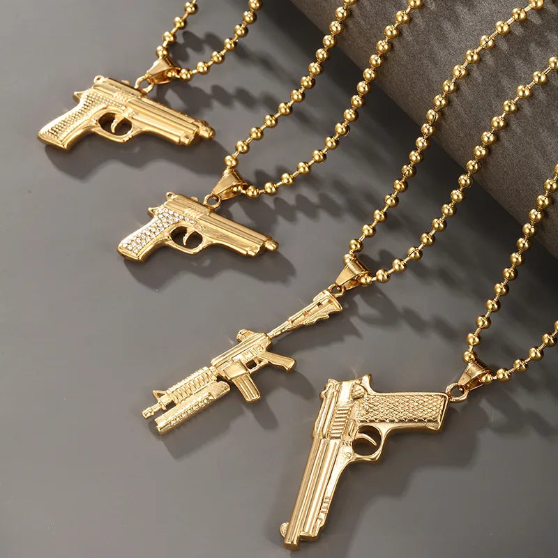 Necklaces For Alloy Mix-304 Stainless Steel 18K Gold Plated Nordic Style XUPING Plating Pistol Artificial Gemstones Pendant Necklace