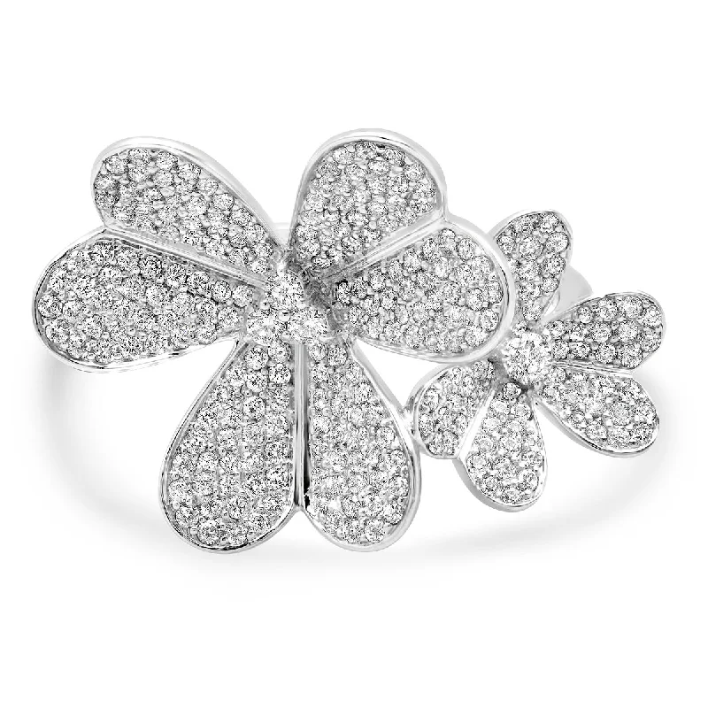 Rings For Big Gems-Diamond Flower Blooms Ring