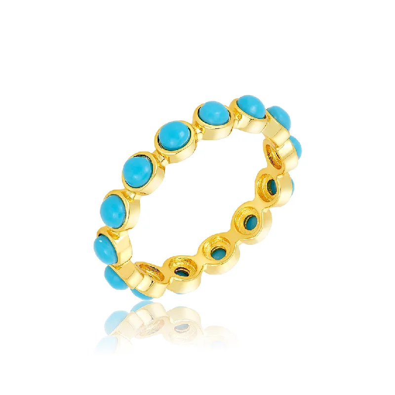 Bright Rings For Pop-14k Gold Plated 4mm Bezeled Turquoisette Eternity Band Ring