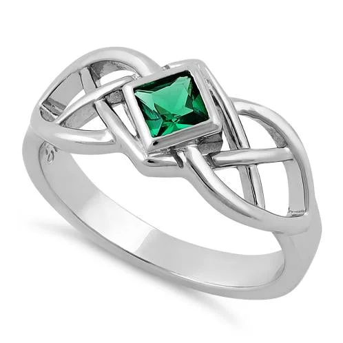 Rings Deal Reviews-Sterling Silver Emerald CZ Celtic Ring