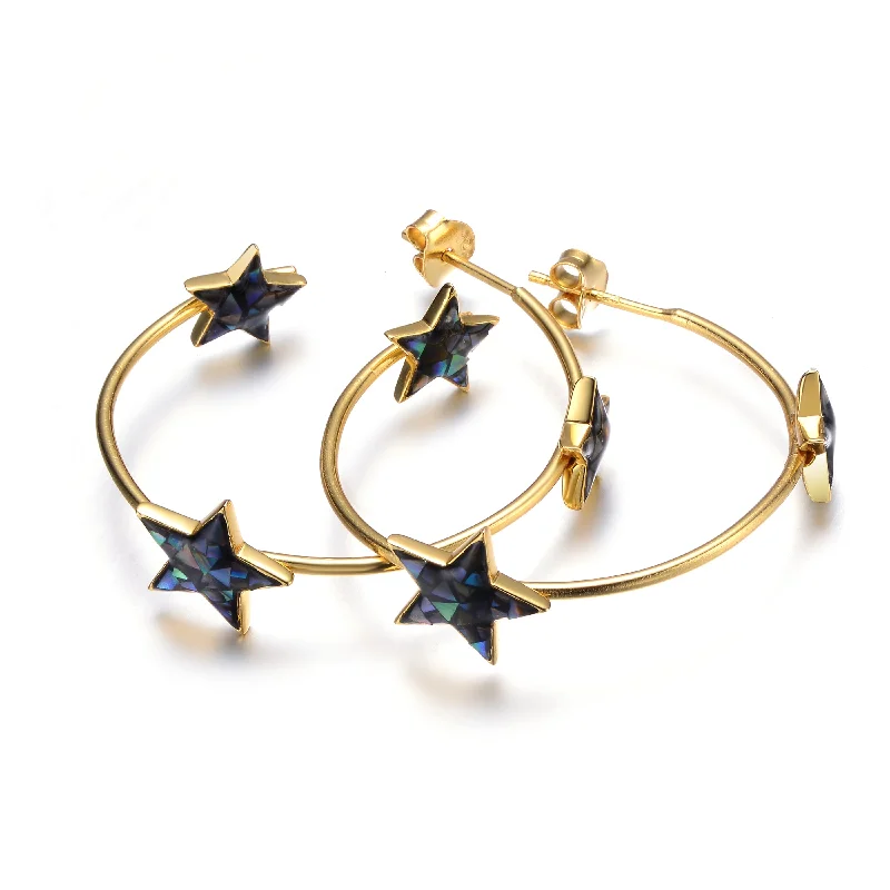 Earrings For Self Style-Elegant Gold-Plated Sterling Silver Earrings with Abalone Stars