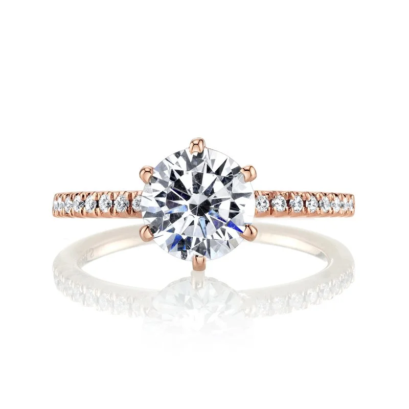 Rings Hot Picks-Solitaire Ring Setting with Diamond Band, Diamond Prongs and Hidden Halo