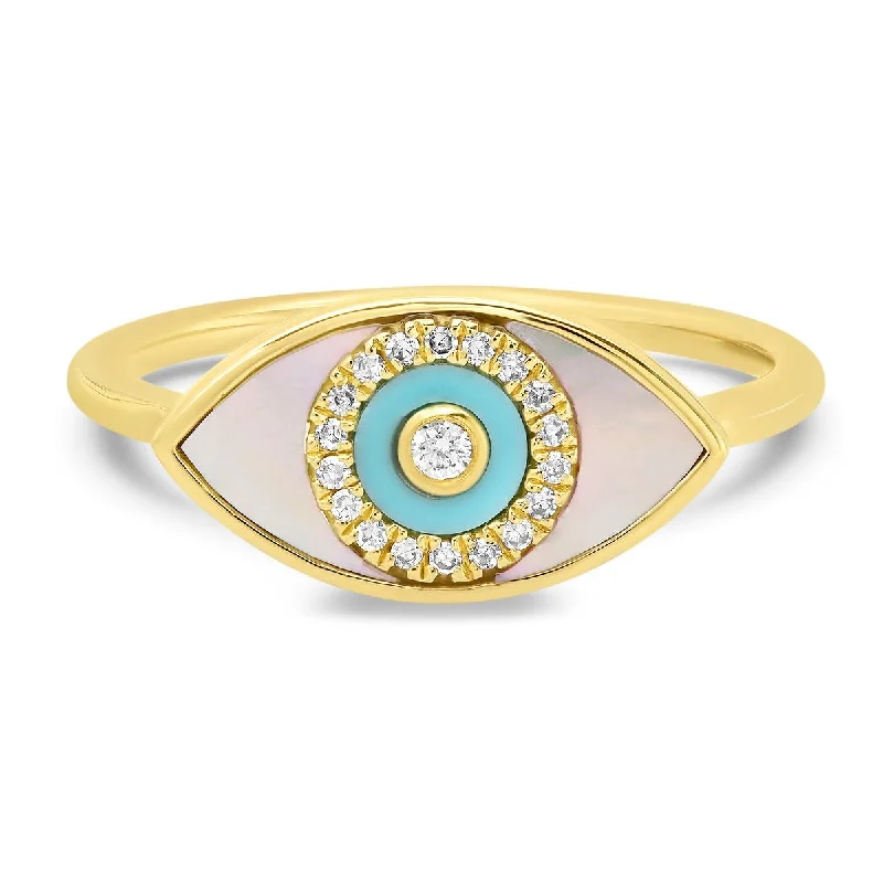 Rings Wear Ease-Mother Of Pearl & Turquoise Evil Eye Ring