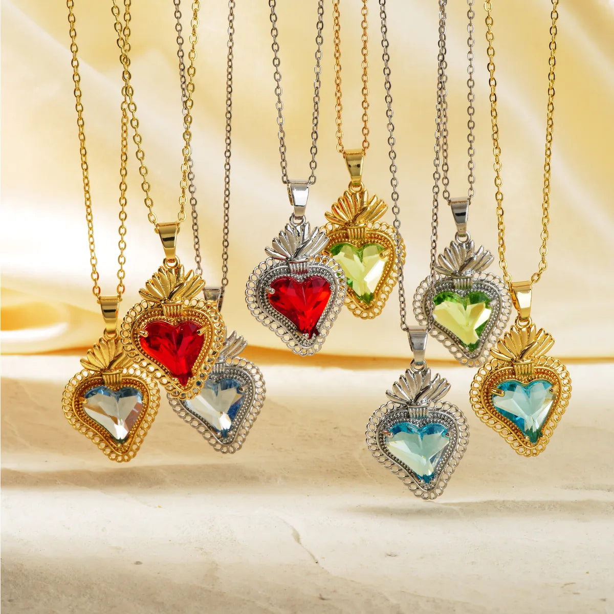 Necklaces With Flowing Drops-304 Stainless Steel Copper K Gold Plated Three-Dimensional Inlay Heart Shape Strawberry Glass Pendant Necklace