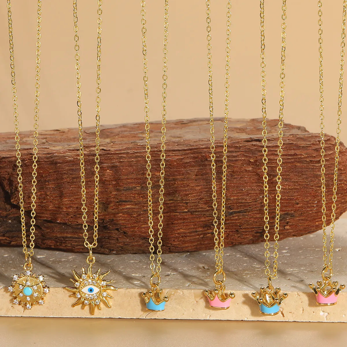 Necklaces Ease Tips-Copper 14K Gold Plated Inlay Devil'S Eye Crown Zircon Pendant Necklace