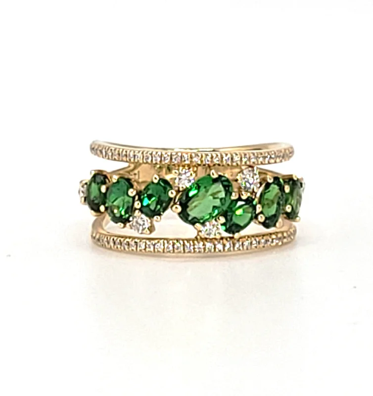 Rings For Night Looks-Marco Moore 14k Yellow Gold Tsavorite Garnet and Diamond Ring