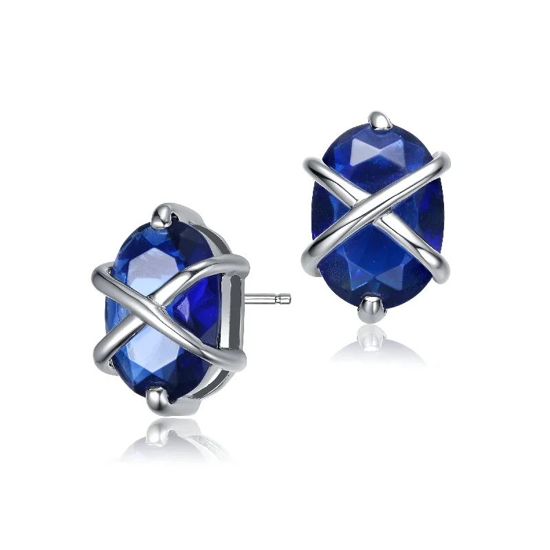 Earrings Coverage Details-Vilette Sapphire-Blue Oval Earrings