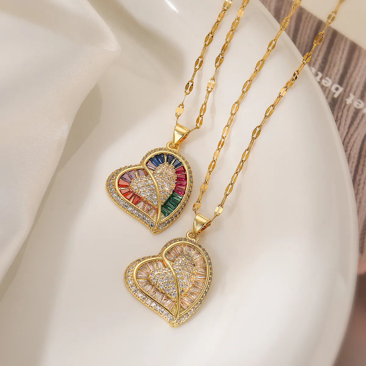 Necklaces For Deep Shades-Glam Shiny Heart Shape Copper Plating Inlay Zircon 18k Gold Plated Pendant Necklace