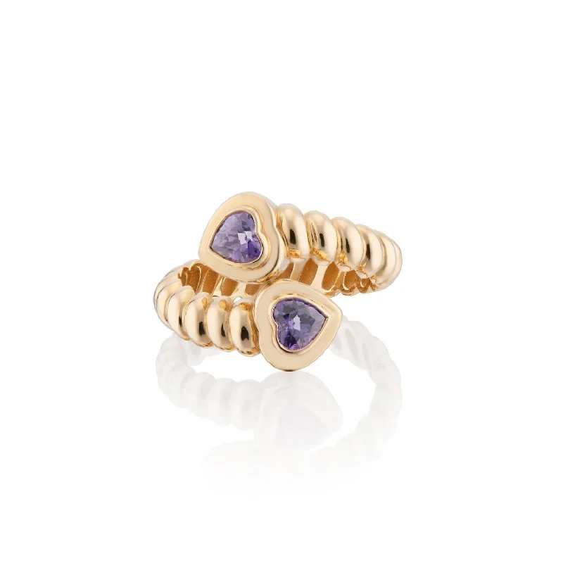 Rings For Park Outings-Eden Moi & Toi Love Hearts Ring with Amethyst Gemstones