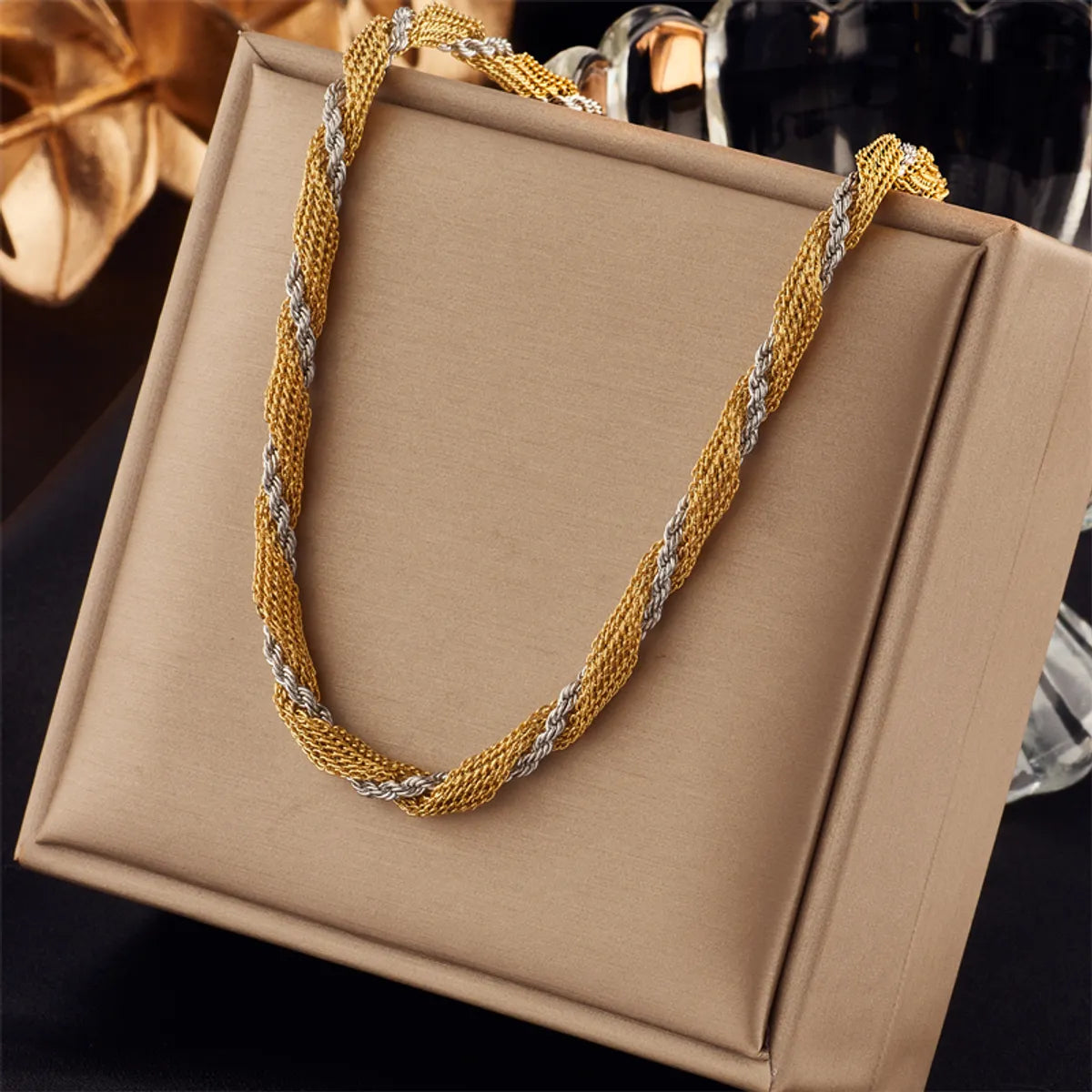 Necklaces For Romantic Glow-Punk Color Block Titanium Steel Plating Chain 18k Gold Plated Necklace