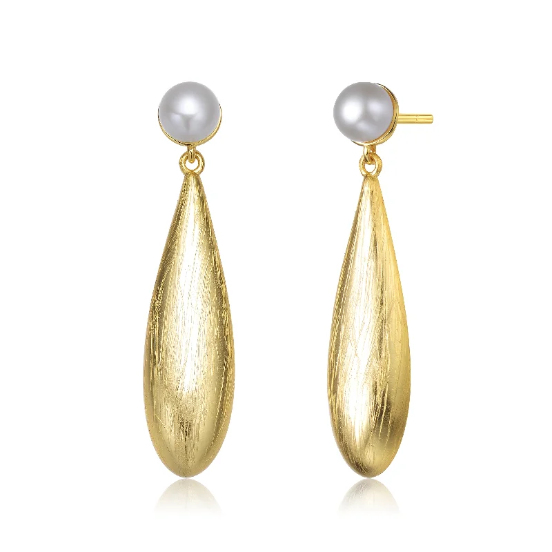 Earrings For Curly Hair-Delphine Brushed Teardrop Golden Pearl Earrings