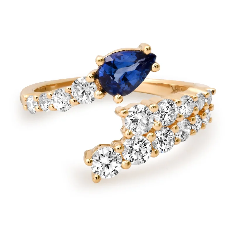 Rings For Light Shine-Blue Sapphire and Diamond Graduated Bypass Ring