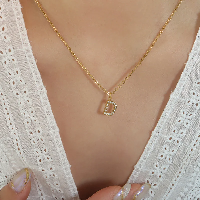 P1344-Letter D Gold Necklace 40 5cm