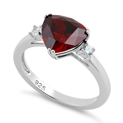 Rings For Flat Pop-Sterling Silver Trillion Cut Garnet CZ Ring