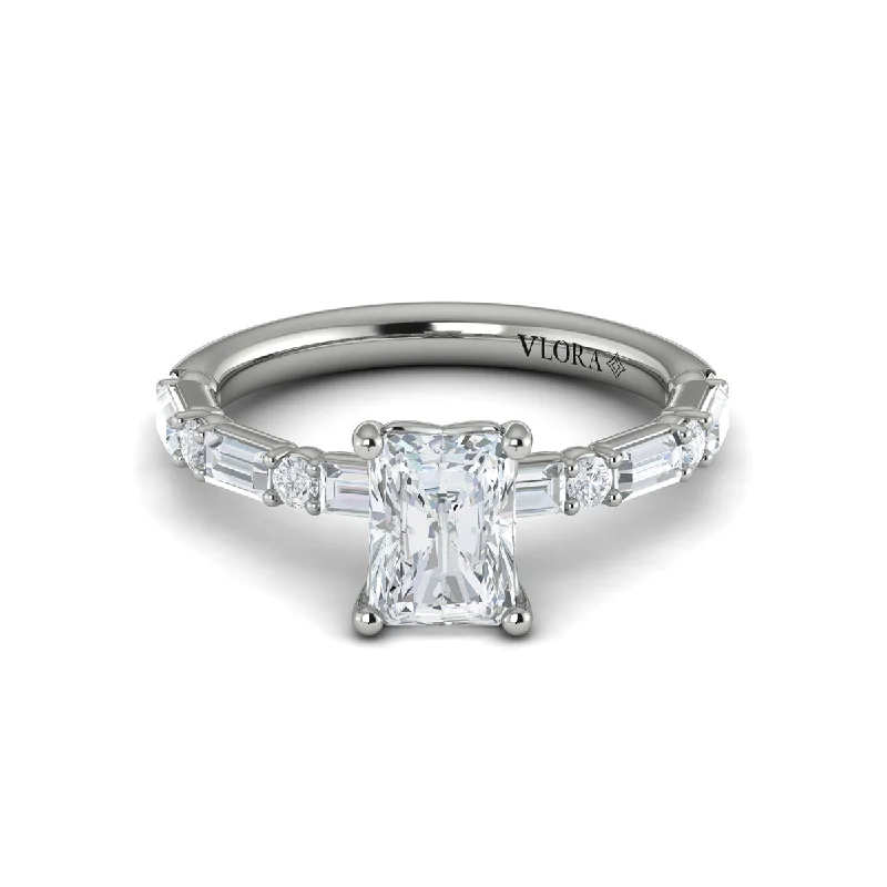 Rings For Icy Days-Round and Baguette Engagement Ring in 14K White Gold