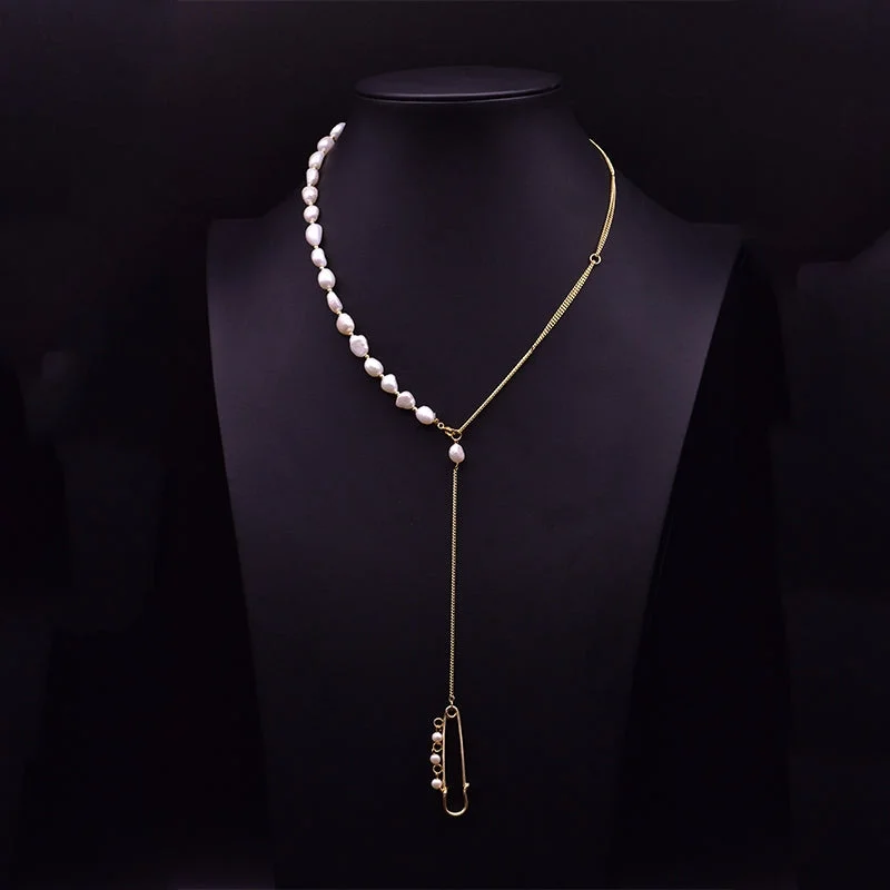 Pin Pendant Pearl Sweater Chain-53cm Style 3