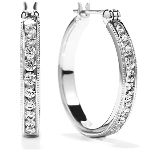 Earrings For Allergy Sufferers-Hearts On Fire Milgrain Diamond Hoop Earrings