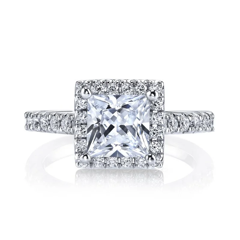 Rings For Low Flair-Solitaire Ring Setting With Diamond Halo and Band