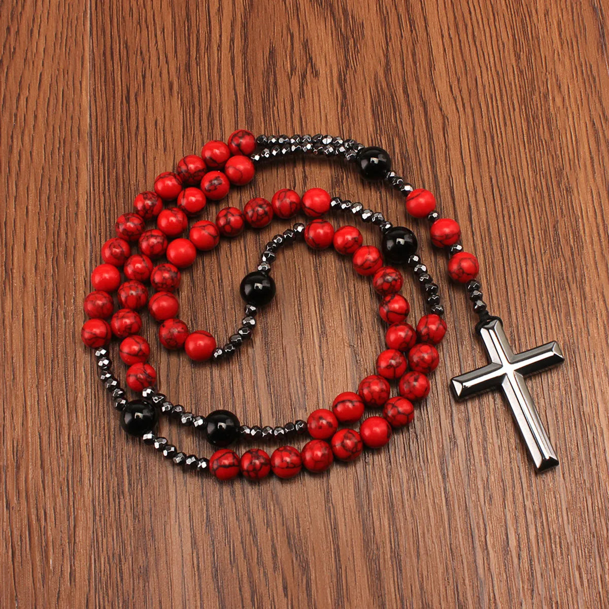 Easy Necklaces For Wear-Retro Cross Natural Stone Agate Men's Long Necklace 1 Piece