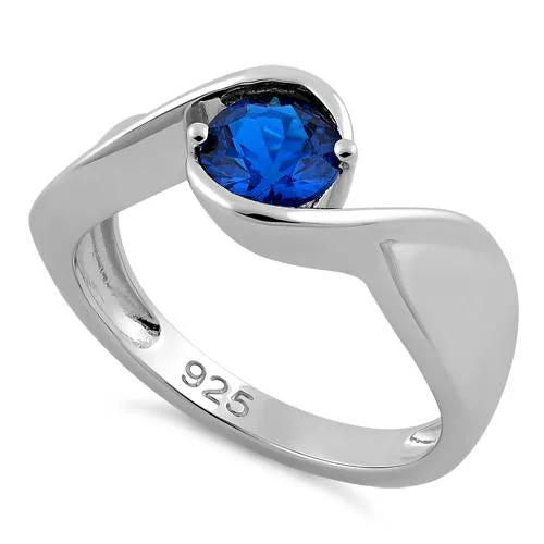 Rings For Show Nights-Sterling Silver Twisted Round Blue Spinel CZ Ring