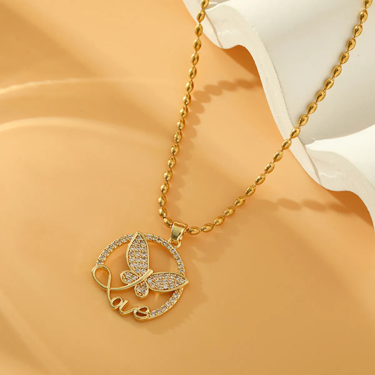 Necklaces For Fresh Trends-Stainless Steel Titanium Steel 18K Gold Plated Simple Style Butterfly Inlay Zircon Pendant Necklace