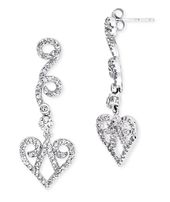 Earrings For Huge Events-Sterling Silver Heart Cubic Zirconia Accent Dangle Earrings