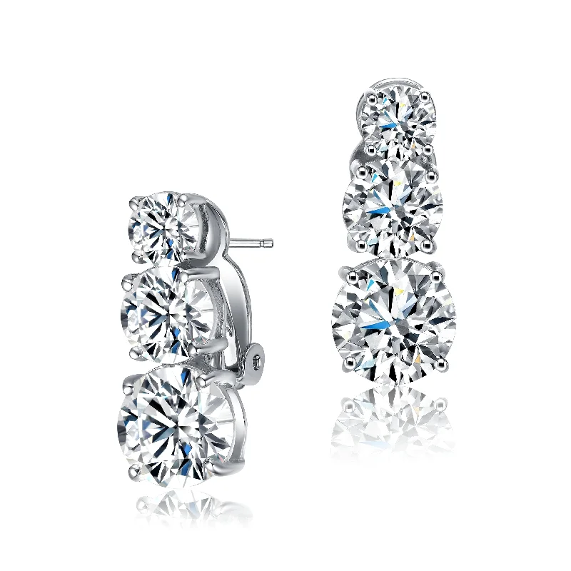 Best Vivid Earrings-Sterling Silver with Graduated Round 3-Stone Cubic Zirconia Journey Drop Last Pair Earrings