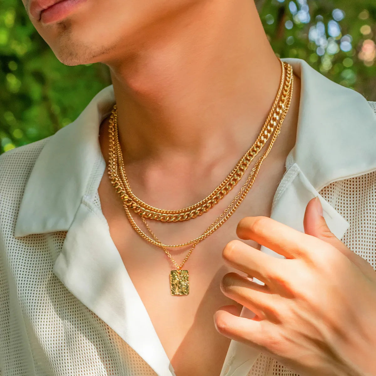 Necklaces Deal Tips-Hip-Hop Retro Solid Color Alloy Copper Men'S Layered Necklaces