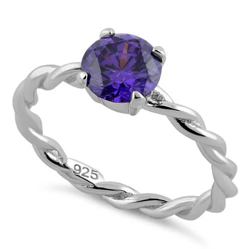 Rings For Tall Shine-Sterling Silver Amethyst Twisted Band CZ Ring