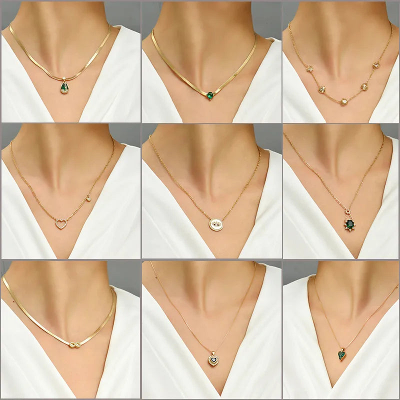 Necklaces Ease Guide-Fashion Round Water Droplets Copper Necklace Inlay Zircon Copper Necklaces 1 Piece