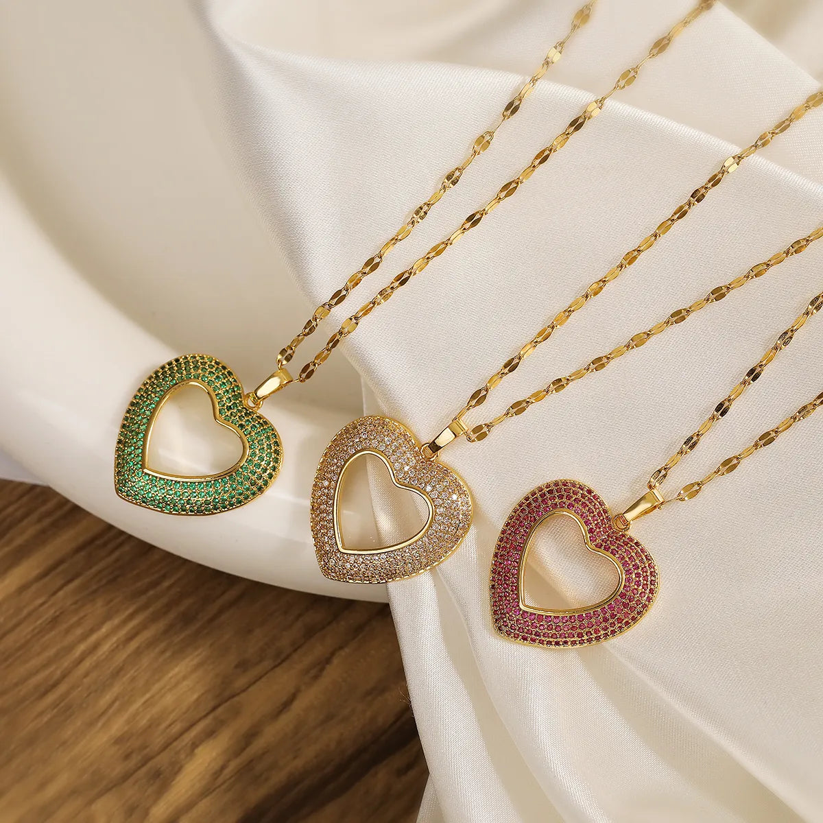 Necklaces Spark Tips-Lady Classic Style Heart Shape Stainless Steel Copper Plating Inlay Zircon 18k Gold Plated Pendant Necklace