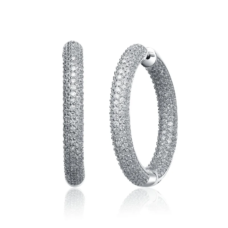 Best Classic Earrings-Cubic Zirconia Sterling Silver Heavy Hoop Earrings