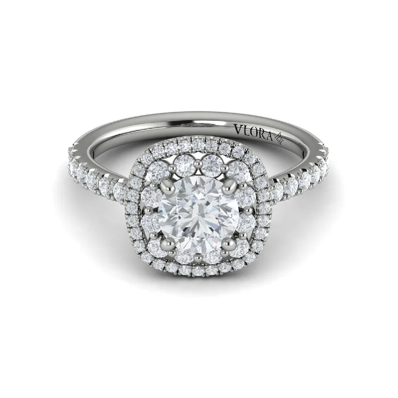 Rings For Restful Times-Diamond Cushion Halo Engagement Ring in 14K White Gold