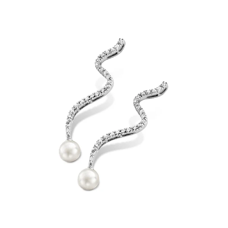 Sustainable Earrings Picks-Sterling Silver Cubic Zirconia and Pearl Linear Earrings