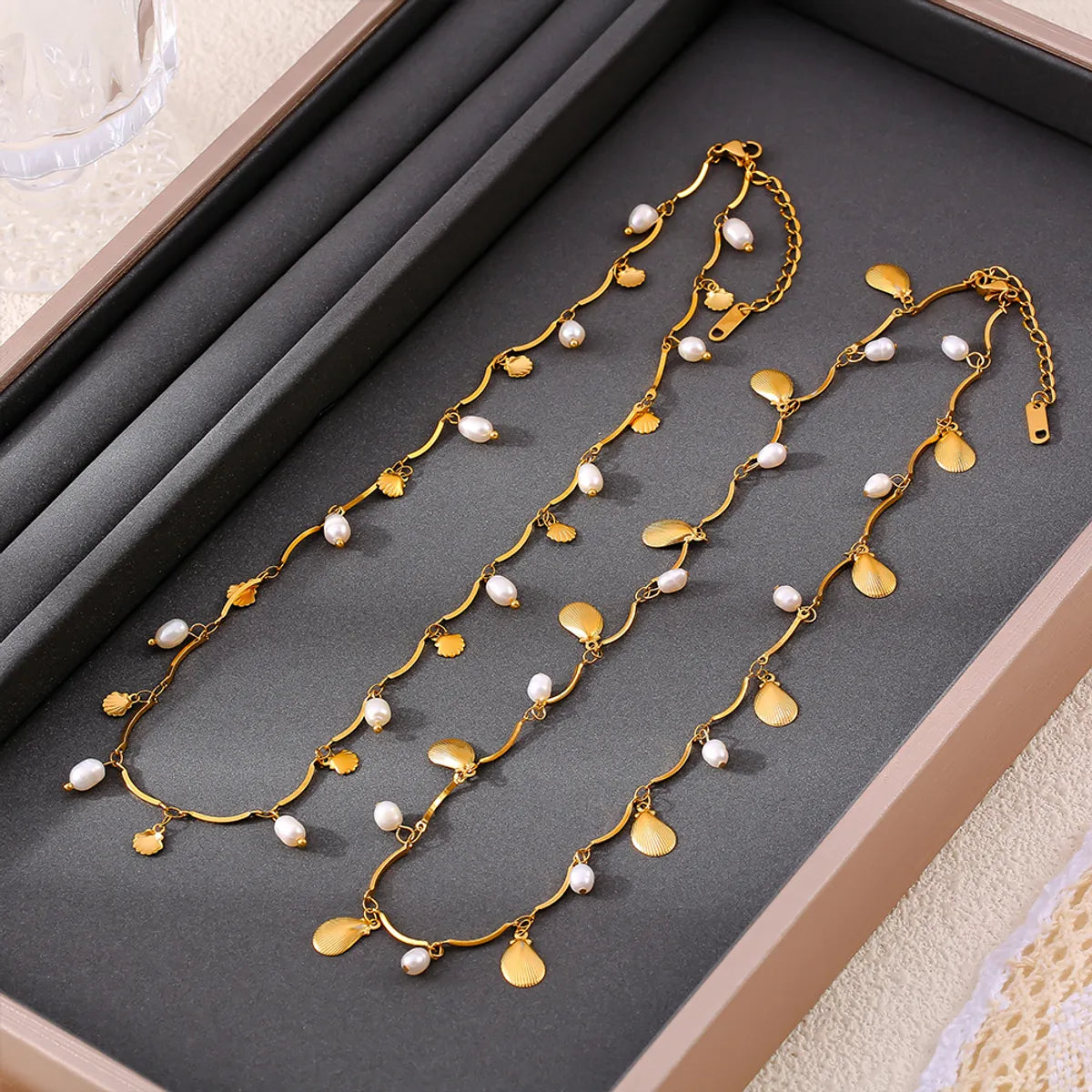 Best Buy Necklaces-Wholesale Jewelry Elegant Luxurious Modern Style Star Leaves Heart Shape Freshwater Pearl Titanium Steel 18K Gold Plated Necklace