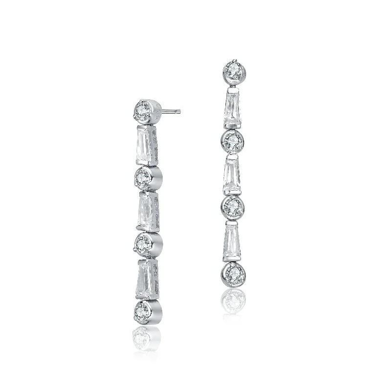 Fine Earrings For Class-CZ Sterling Silver Clear Cubic Zirconia Dangle Earrings