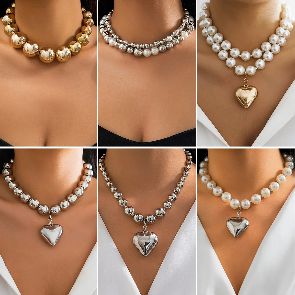 Necklaces For Tender Skin-Glam Exaggerated Geometric Ccb Artificial Pearl Beaded Plating Valentine's Day Women's Necklace