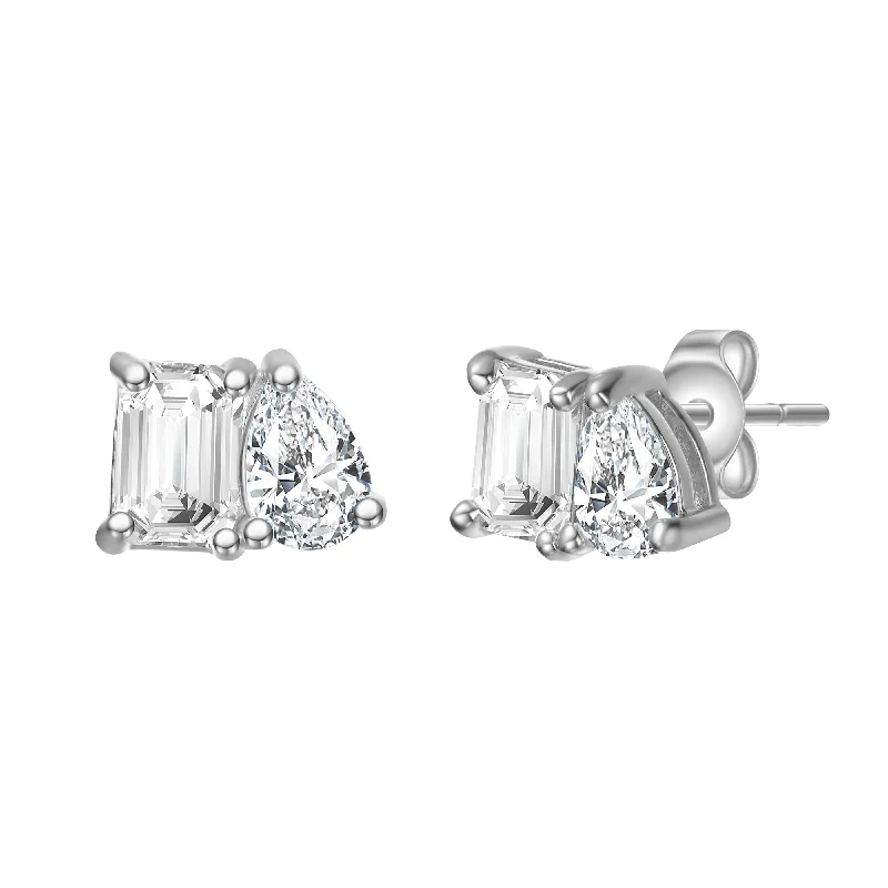 Solid Earrings For Use-La Roche Moissanite Toi et Moi Stud Earrings