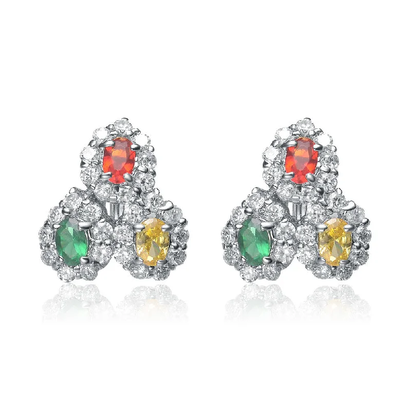 Earrings For Wire Links-Sterling Silver Multicolor Cubic Zirconia Trifecta Earrings