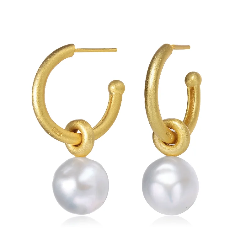 Earrings Thrifty Finds-Delphine Golden Pearl Mini Hoop Earrings