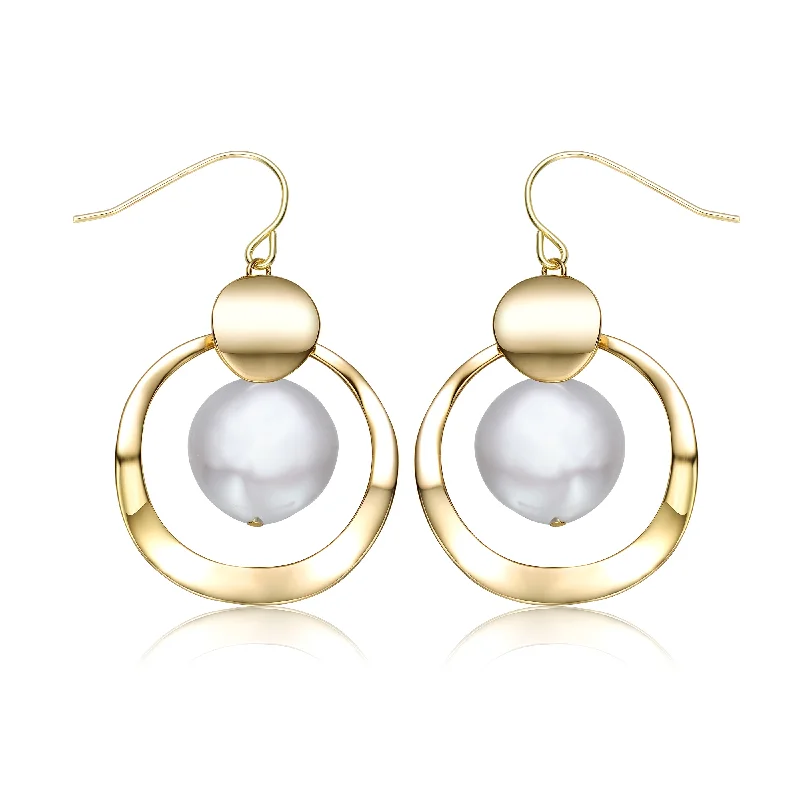 Earrings With Wild Gems-Delphine Golden Double Circle Pearl Earrings