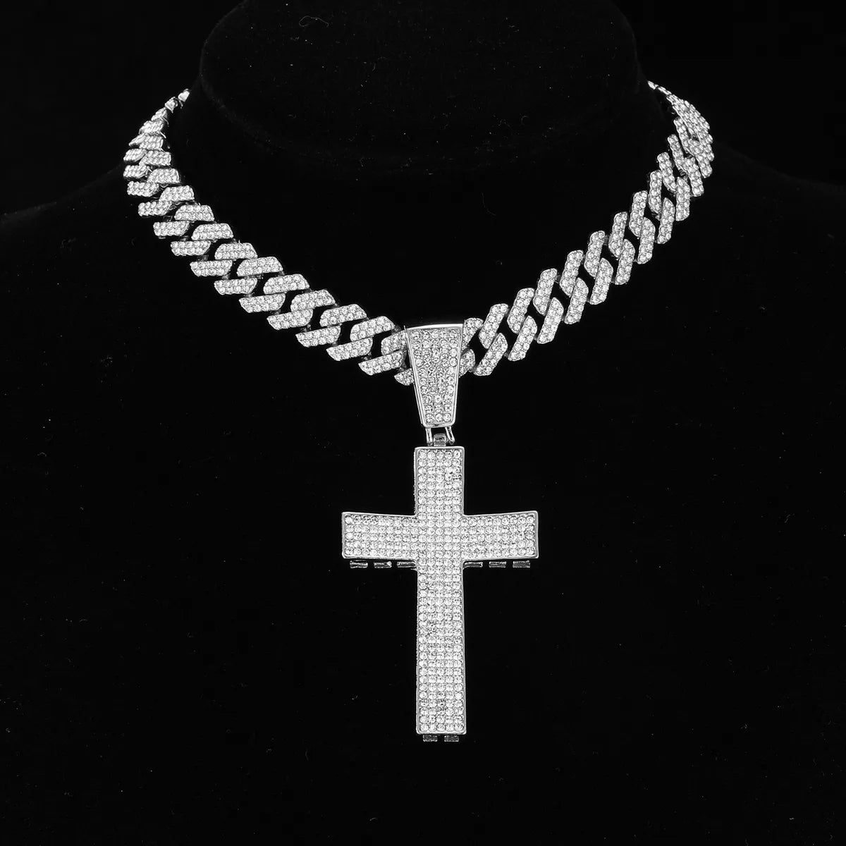 Bespoke Necklaces Creations-Hip-Hop Cross Stainless Steel Alloy Inlay Rhinestones Unisex Pendant Necklace